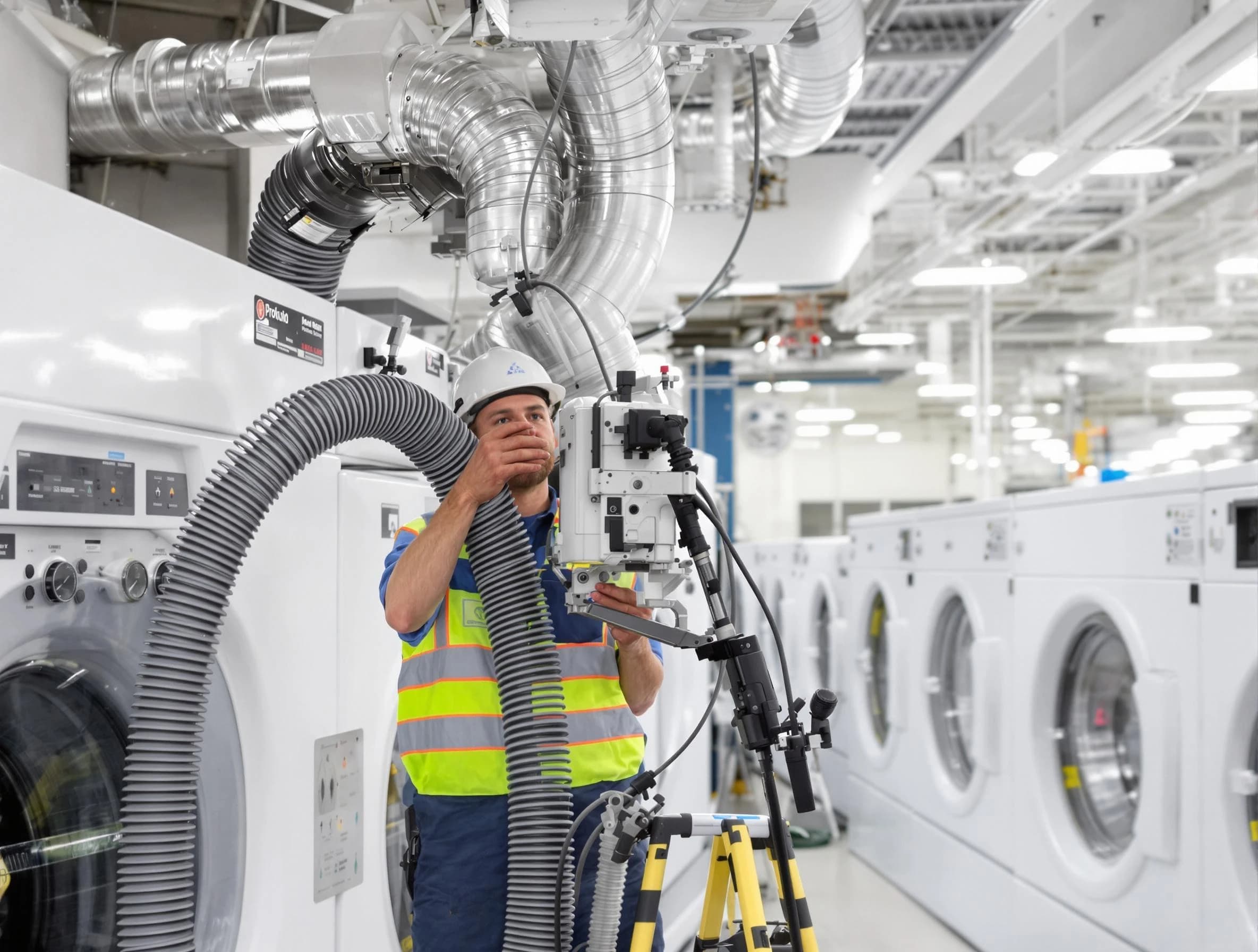 Atlanta Dryer Vent Cleaning team performing commercial-grade dryer vent cleaning at a business facility in Atlanta
