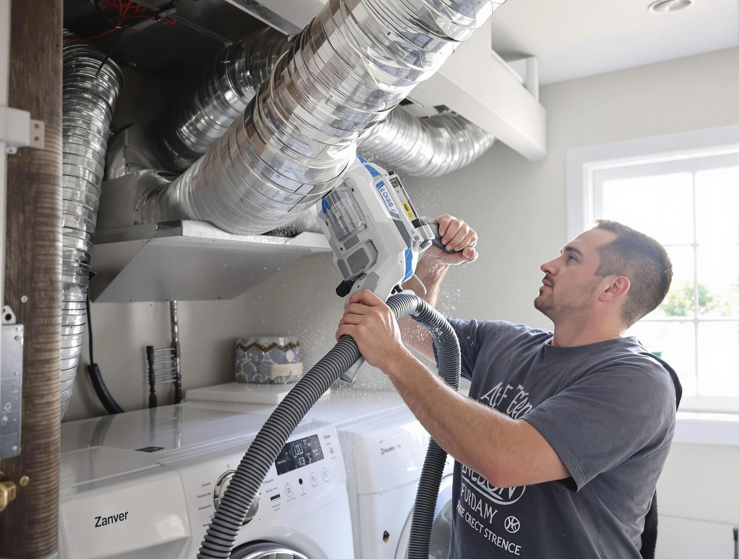 Atlanta Dryer Vent Cleaning specialist cleaning deep within a dryer vent duct system in Atlanta