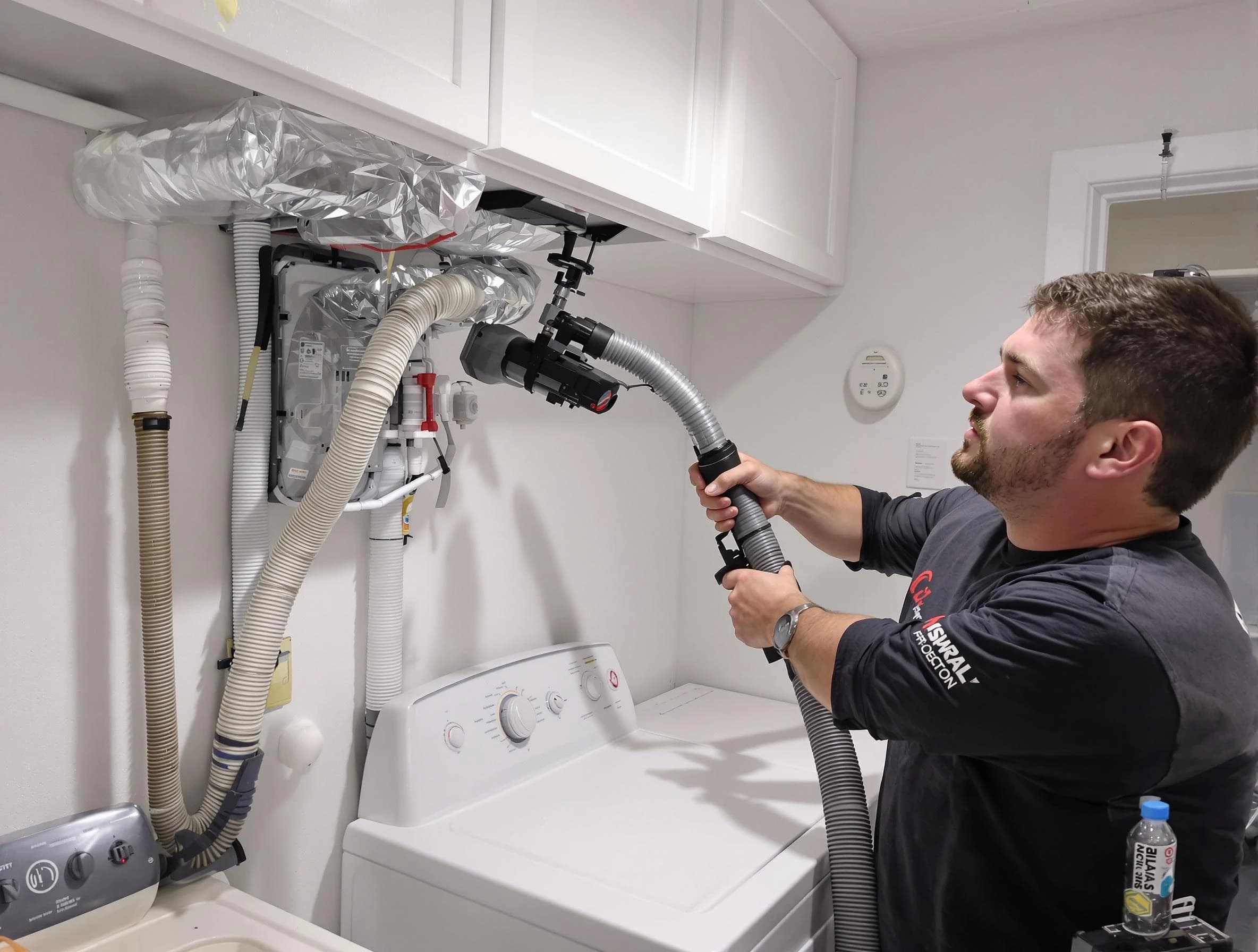 Atlanta Dryer Vent Cleaning certified technician performing safety-focused gas dryer vent cleaning in Atlanta